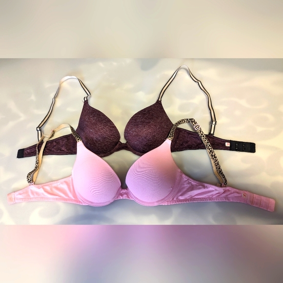 Set of 2 PINK Victoria’s Secret Wear Everywhere Maroon & Pink Push Up Bras. 32B - Picture 2 of 14